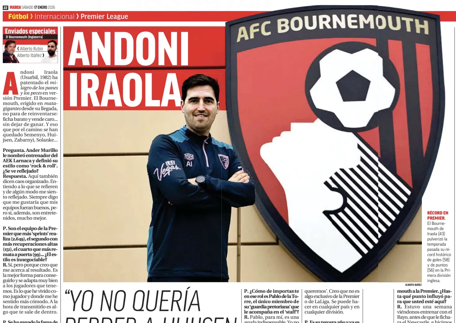 安多尼·伊拉奧拉 (Andoni Iraola) 接受有關托特納姆熱刺和曼聯工作的詢問