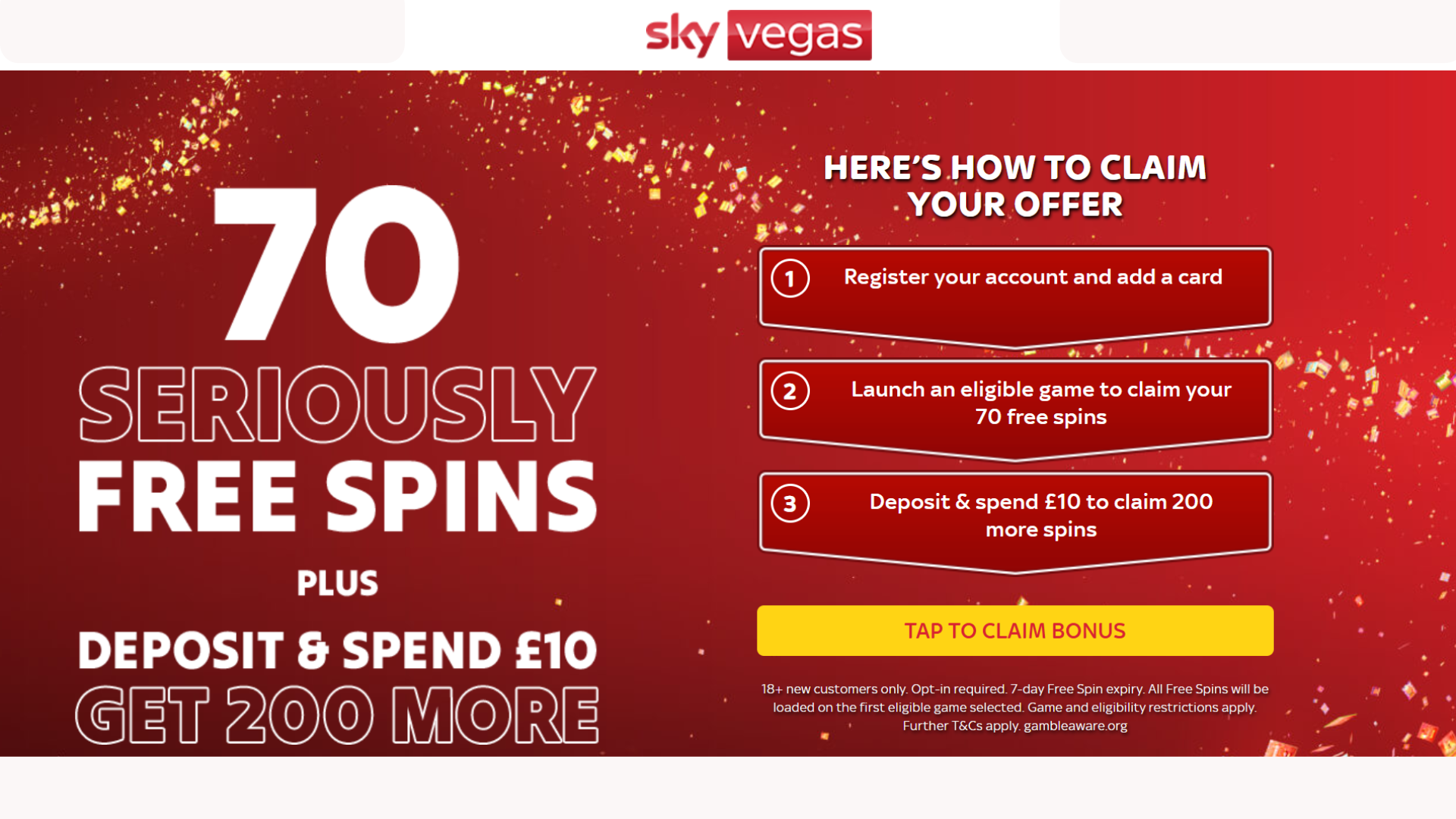 Sky Vegas 70 次免費旋轉 – 無需存款，無需下注！