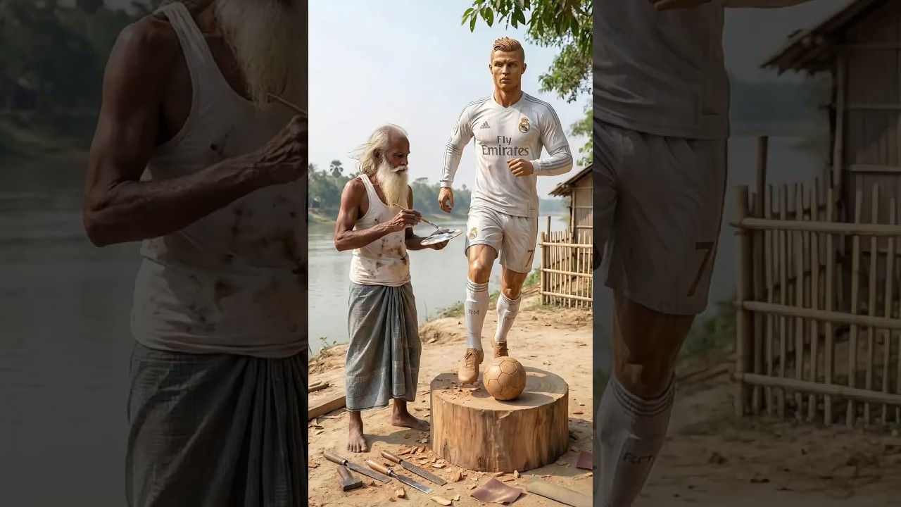 Cristiano Ronaldo Wooden Statue: Incredible Hand-Carved Art by Indian Artist #Shorts