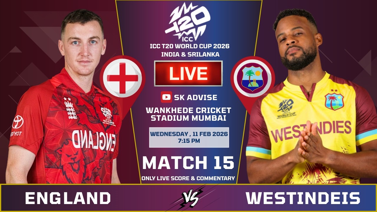 WI vs ENG T20 World Cup 2026 Live Score: England vs West Indies Live Commentary & Updates
