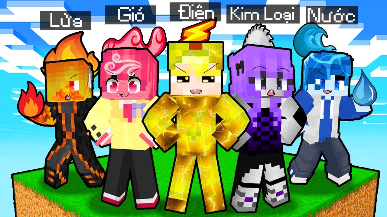 Tô Gà Và 5 Người Bạn Trên 1 Block Nguyên Tố Trong Minecraft! ⚡🔥💧-Tô Gà Và 5 Người Bạn Trên 1 Block Nguyên Tố Minecraft! ⚡🔥💧