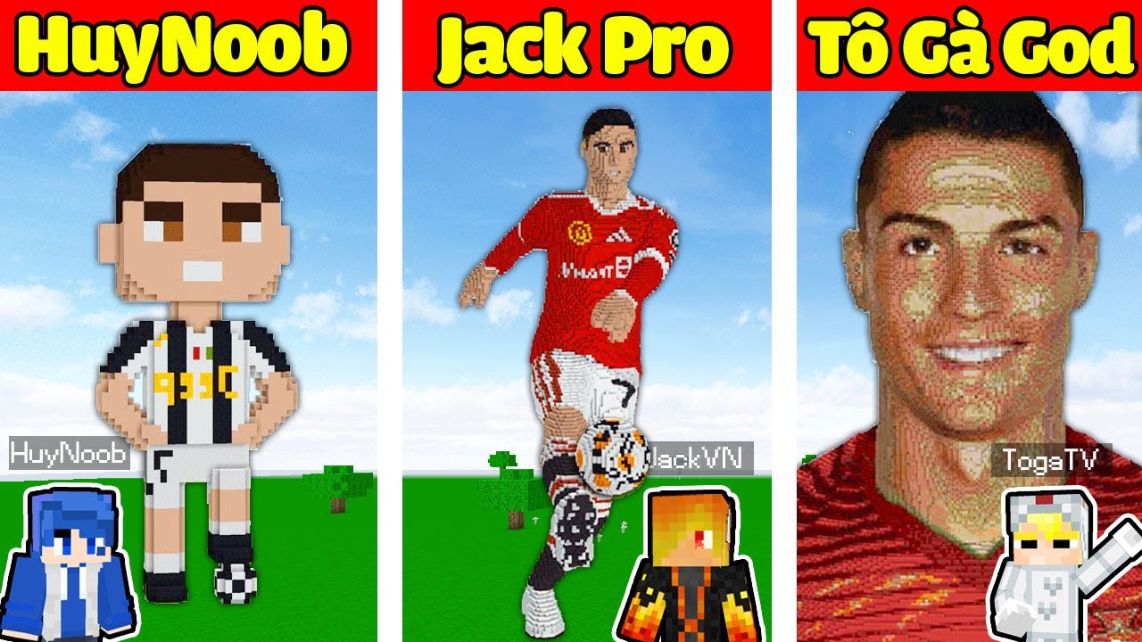TÔ GÀ THỪ THÁCH 24H XÂY RONALDO TỪ NOOB TỚI GOD TRONG MINECRAFT*TÔ GÀ XÂY CẦU THỦ ĐÁ BÓNG WORLD CUP-Cách Xây Ronaldo Từ Noob Đến God Trong Minecraft – Tô Gà 24H Challenge