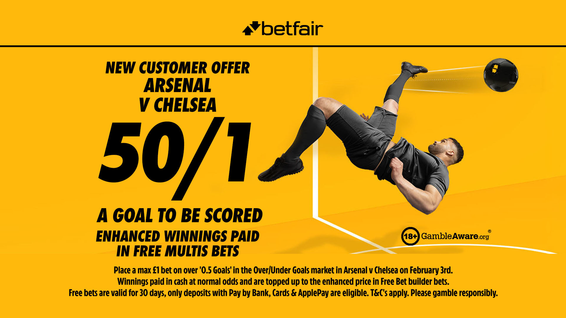 阿森納 vs 切爾西投注優惠：通過 Betfair 進球獲得 50/1