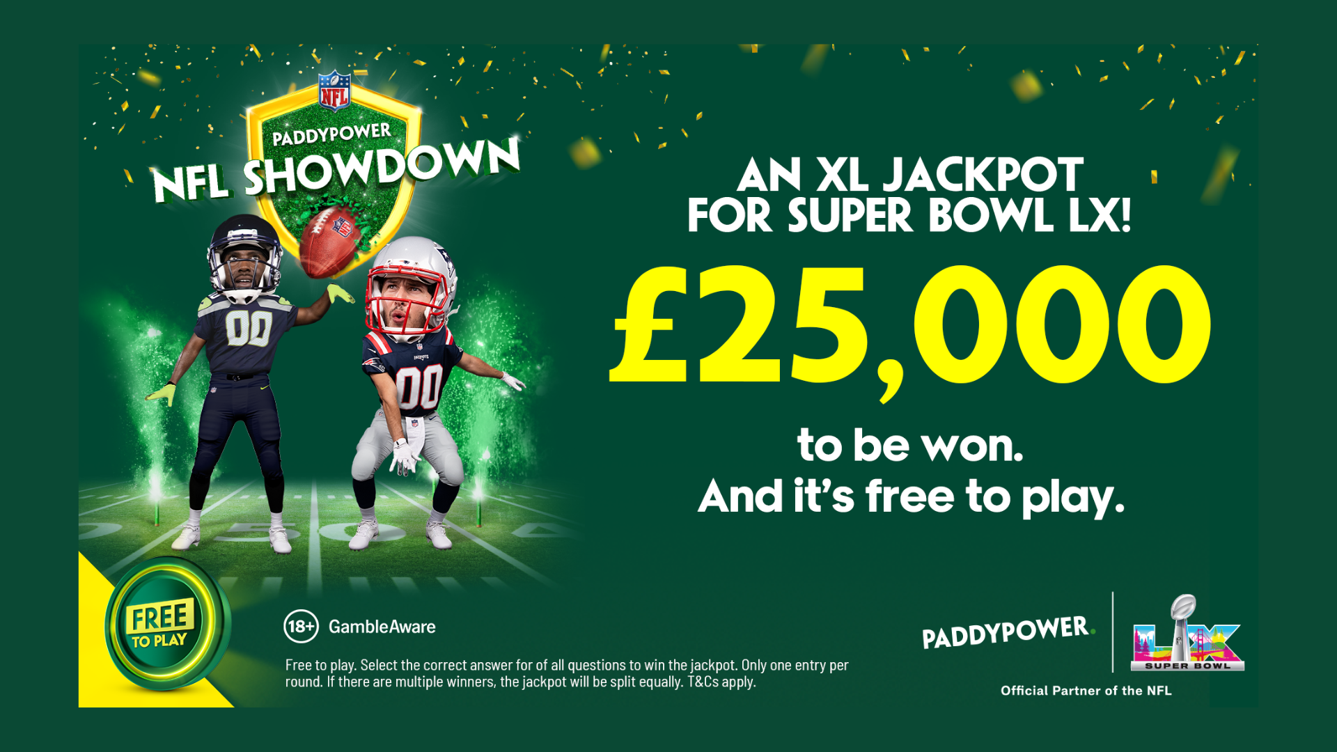 通過 Paddy Power 的免費 NFL Showdown 贏取 25,000 英鎊