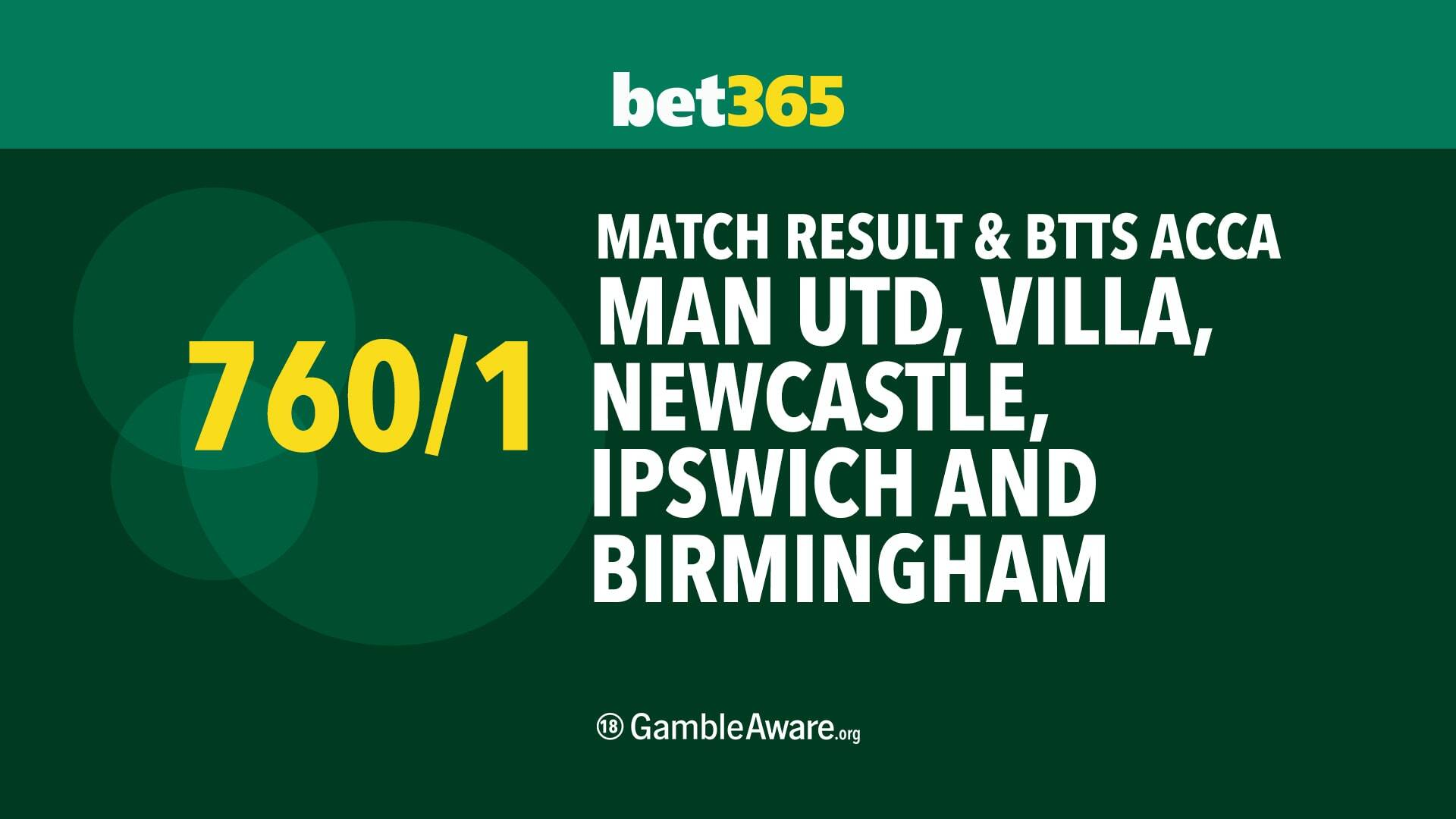 通過 bet365 獲得英超聯賽和 EFL 的 760/1 巨大結果和 BTTS acca