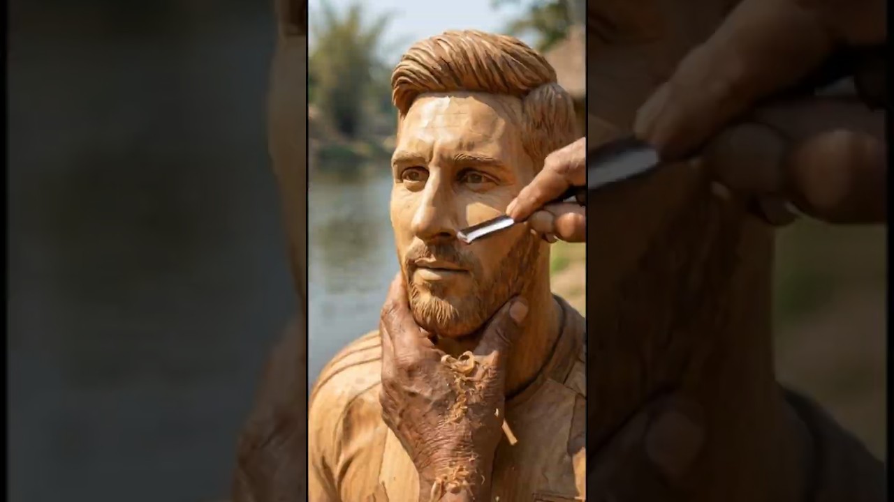 Messi Wood Carving Art: Indian Fan Makes Stunning Statue of Football Legend #Shorts