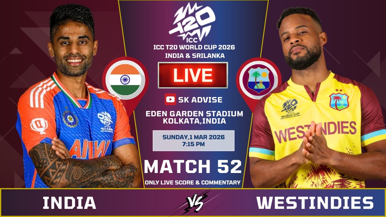 IND vs WI Live Score, Commentary & Highlights: T20 World Cup 2026 | India vs West Indies Live