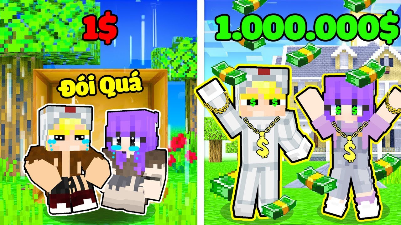 TÔ GÀ THỬ THÁCH 24H TỪ CẶP ĐÔI NGHÈO 1$ TRỞ THÀNH CẶP ĐÔI 1.000.000$ TRONG MINECRAFT-Thử Thách 24H: Từ Cặp Đôi 1$ Thành 1.000.000$ Trong Minecraft – Tô Gà