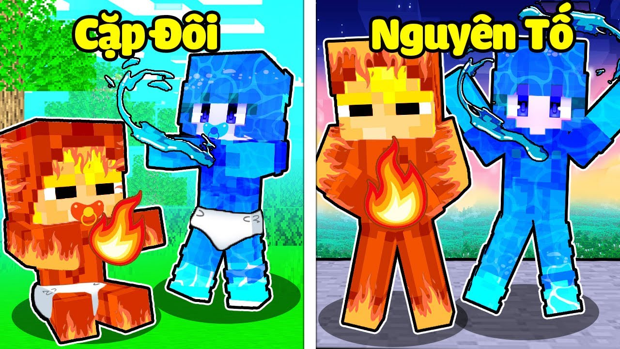 TÔ GÀ THỬ THÁCH 24H TRỞ THÀNH CẶP ĐÔI NGUYÊN TỐ LỬA VÀ NƯỚC CÙNG NABEE TRONG MINECRAFT-Tô Gà & Nabee: 24H Thử Thách Cặp Đôi Lửa Và Nước Trong Minecraft