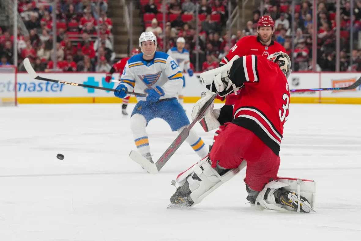 Hurricanes lose to Blues, home point streak ends